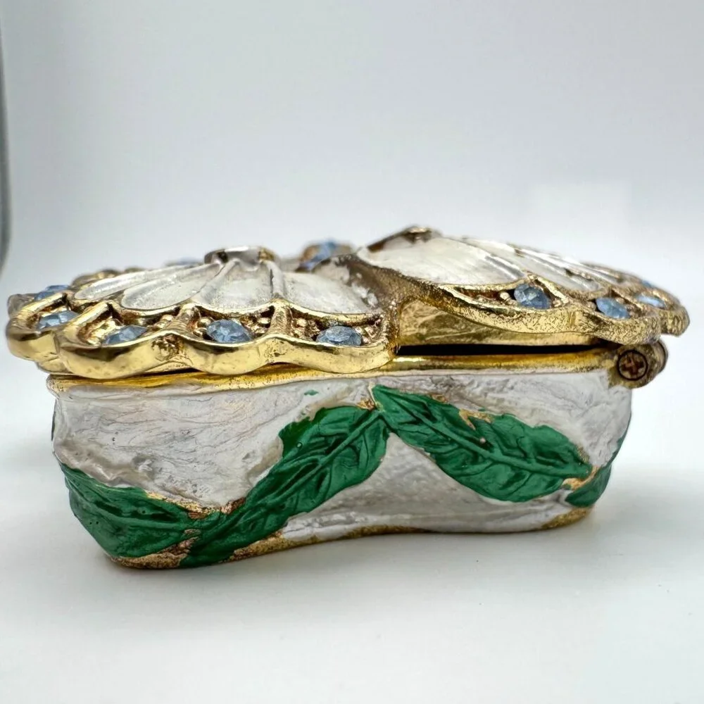Butterfly Silver Blue Trinket Box Rhinestones Enamel Collectible Hinged Jewelry